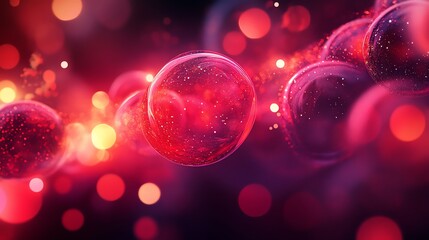 Abstract Red Bubbles and Particles on Dark Background for Science or Technology Concept