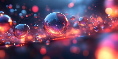 Abstract Colorful Bubbles Floating in Bright Neon Light Scene