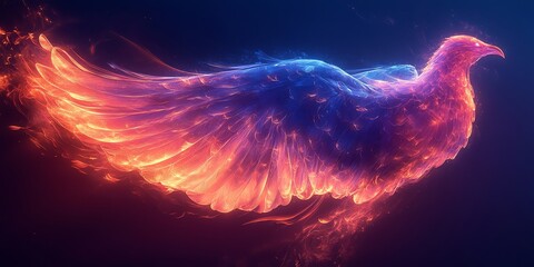 Colorful Abstract Phoenix Bird with Fiery Feathers in Dynamic Motion