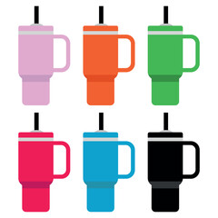 Sipper icon set vector Illustration – Water bottle symbols, drink flask design, reusable cup and travel mug Icons, fitness and hydration equipment collection