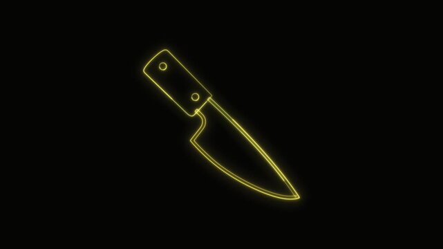  Kitchen Knife Icon Neon Seamless Loop 4K with Black Background Animated Promotional Typography for Video Editing