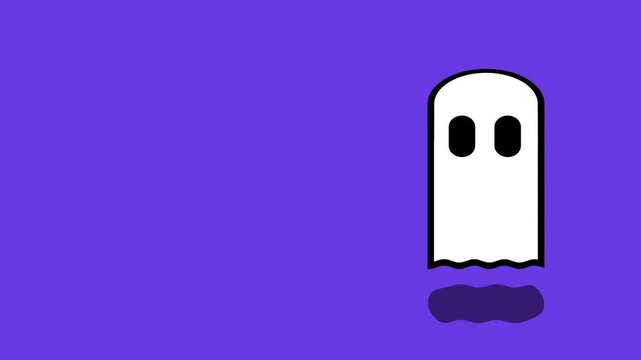 2D Halloween bed sheet ghost, flying right and left with smooth movements and the bed sheet fringes swaying in the wind.
