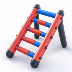 Vibrant, three-rung ladder in primary colors, isolated on white background. Its playful design evokes themes of development and playful fitness, perfect for children and sport-related content.