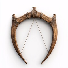 Vintage bow isolated in white background, showcasing elaborate carvings and craftsmanship reminiscent of historical weaponry. Ideal for sports equipment and archery related projects.