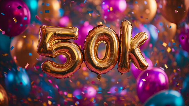 50k Subscriber Milestone Celebration Banner with Balloons - Powered by Adobe