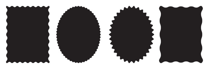 Collection of rectangle frames with wavy edges. Containing empty text boxes, tags, labels, Picture or photo frames, vector illustration