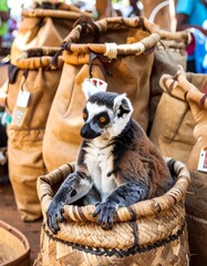 Lemur in woven basket