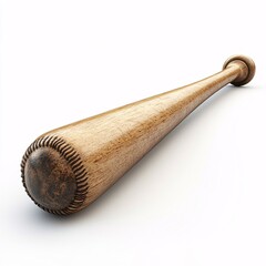 A classic wooden baseball bat, showcasing its natural wood grain and worn texture isolated in white background. Ideal for sports equipment and baseball related themes and concepts.