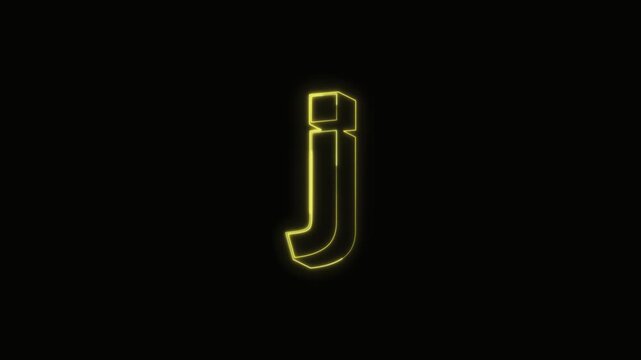  Alphabet j Neon Text Seamless Loop 4K with Black Background Animated Promotional Typography for Video Editing