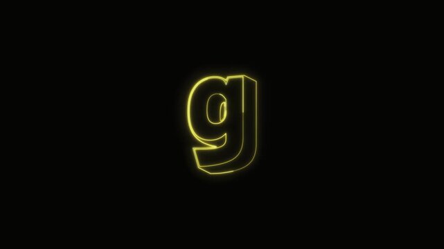  Alphabet g Neon Text Seamless Loop 4K with Black Background Animated Promotional Typography for Video Editing