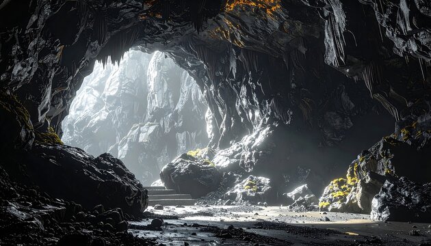 Cave entrance, light streaming in
