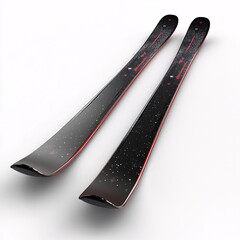 A pair of skis with a sleek, modern design on a white background, showcasing winter sports equipment. Ideal for themes around recreation, skiing, and outdoor adventures, isolated in white background.