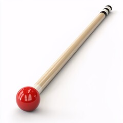 Elegant pool cue isolated against a pristine white background, perfect for showcasing precision equipment and game related themes. Features a striking red ball. This is ideal for sport design.