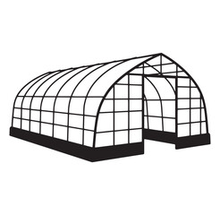 Black and white line art illustration of a greenhouse for plants cultivation and gardening