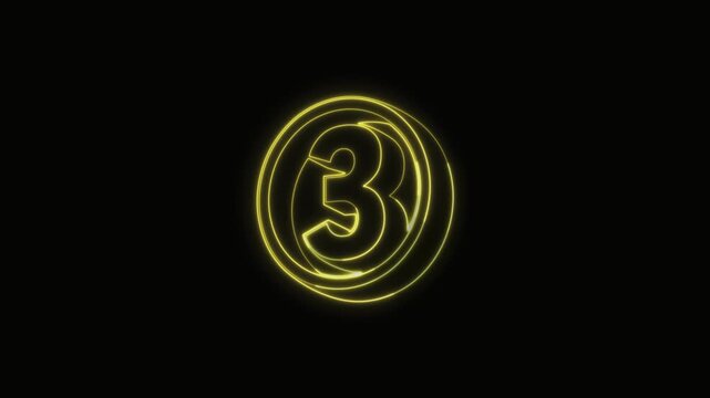 Number 3 Neon Text Seamless Loop 4K with Black Background Animated Promotional Typography for Video Editing