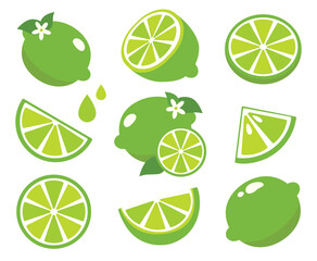 Fresh lime icon collection for banners, cards, flyers, social media wallpapers, etc. Vector illustrations	