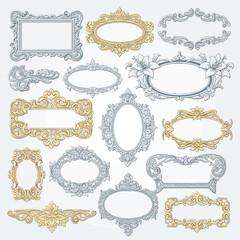 Collection of ornate decorative vintage frames and borders in various shapes and styles