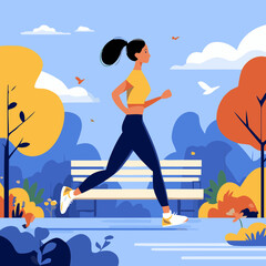 Beautiful urban jogging scene illustration