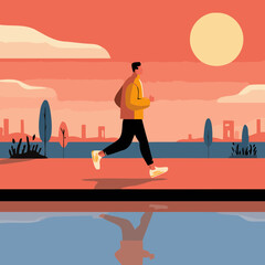 Man in motion city landscape illustration