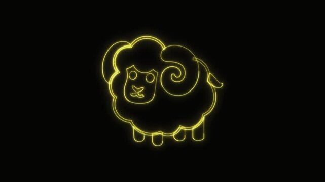  Ram Animal Icon Neon Seamless Loop 4K with Black Background Animated Promotional Typography for Video Editing