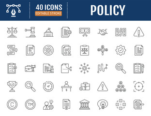 Policy icon set. Vector Illustration with Editable Strokes