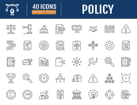 Policy icon set. Vector Illustration with Editable Strokes