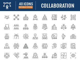 Collaboration icon set. Vector Illustration with Editable Strokes