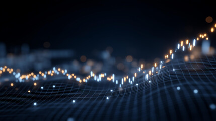Immersive 3D blockchain visualization showing glowing crypto nodes, transparent digital charts, and currency exchange data across virtual grid, representing decentralized financial systems and