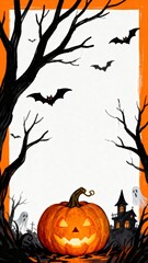 Halloween pumpkin with bats and ghosts