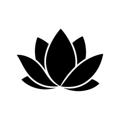 Fototapeta premium Minimalist black lotus flower silhouette with elegant petals on white background