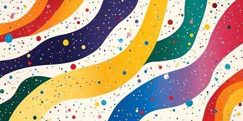 Colorful Abstract Pattern with Wavy Lines and Dots on White Background