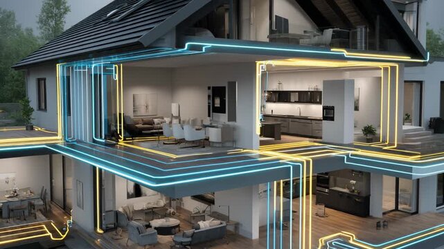 Medium framing of a zonecontrol HVAC system enabling separate temperature settings in different rooms highlighting smart climate management in a residential environment.
