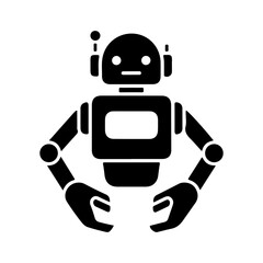 Minimalist Black Robot Icon with Rounded Shapes on White Background