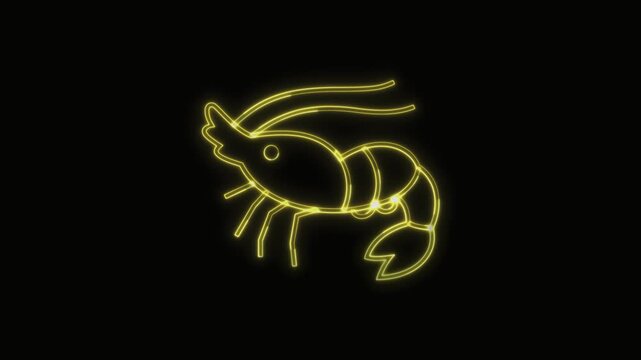 Shrimp Icon Neon Seamless Loop 4K with Black Background Animated Promotional Typography for Video Editing