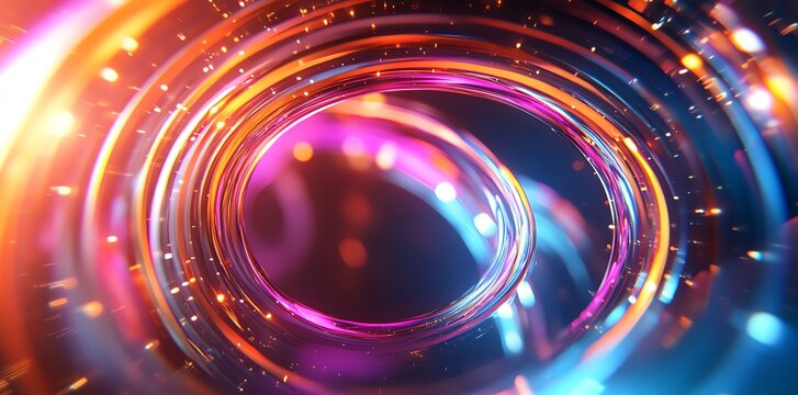 Vibrant Abstract Light Swirl with Neon Colors and Sparkling Effects