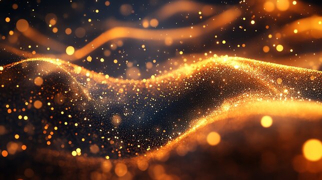 Abstract Golden Light Particles and Sparkles on Dark Background for Festive or Celebration Themes