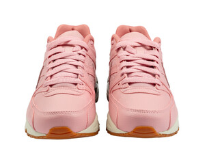 Pair of woman's sneakers isolated from background. Pink color.