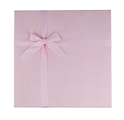 Pink, elegant box with a ribbon or a bow suitable for packing gifts isolated