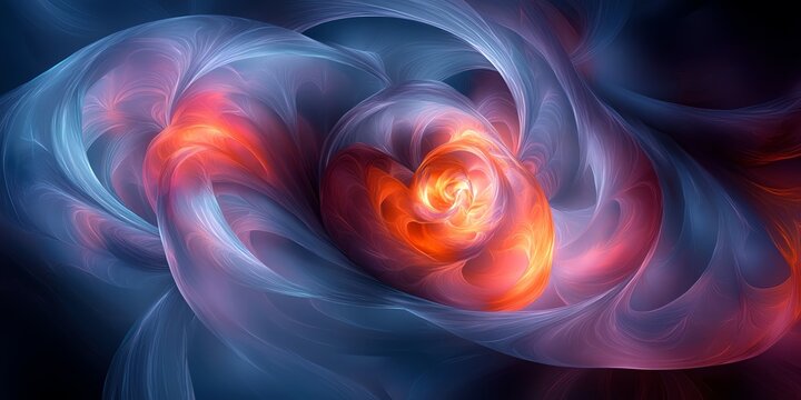 Vibrant Abstract Fractal Art with Fiery Swirls in Blue and Orange