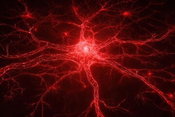 An abstract neural plexus wireframe in red representing interconnected neurons and nerves, suitable for AI or technology-themed designs.
