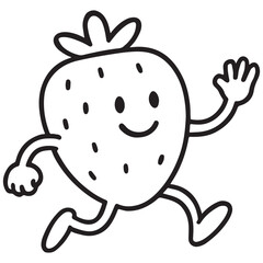 Happy strawberry character outline illustration for coloring. Great for kids’ fruit-themed coloring books, printable art, and fun creative projects.