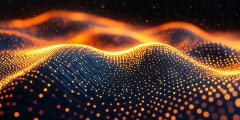 Abstract Orange Blue Digital Wave Pattern on Black Background for Technology and Data Visualization