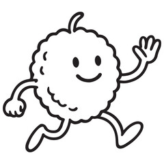 Happy lychee character outline illustration for coloring. Great for kids’ fruit-themed coloring books, printable art, and creative learning fun.