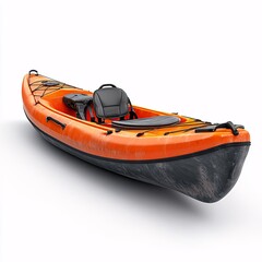 A vibrant orange kayak with a comfortable seat, ready for an adventure on the water. Perfect for sports enthusiasts and outdoor activities, isolated in white background for easy use.