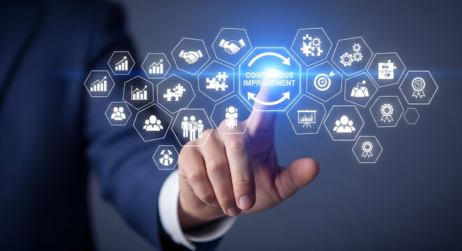 Continuous Improvement Business Process Efficiency Digital Interface Male Hand Copy Space