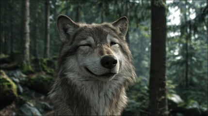 Fototapeta premium The wolf smiling at the camera