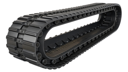 Heavy duty rubber track for construction machinery isolated on transparent background