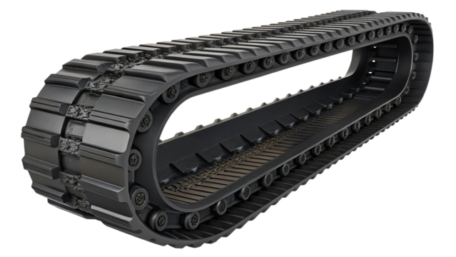 Heavy duty rubber track for construction machinery isolated on transparent background