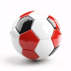 Obraz premium A red, white, and black soccer ball, a classic sports equipment essential for team play. Isolated on a clean white background, perfect for illustrating sports or recreational themes.