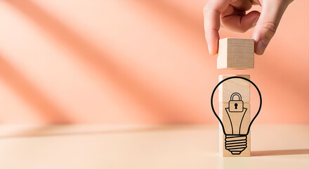 Idea Security Protection Innovation Wooden Cubes Hand Copy Space